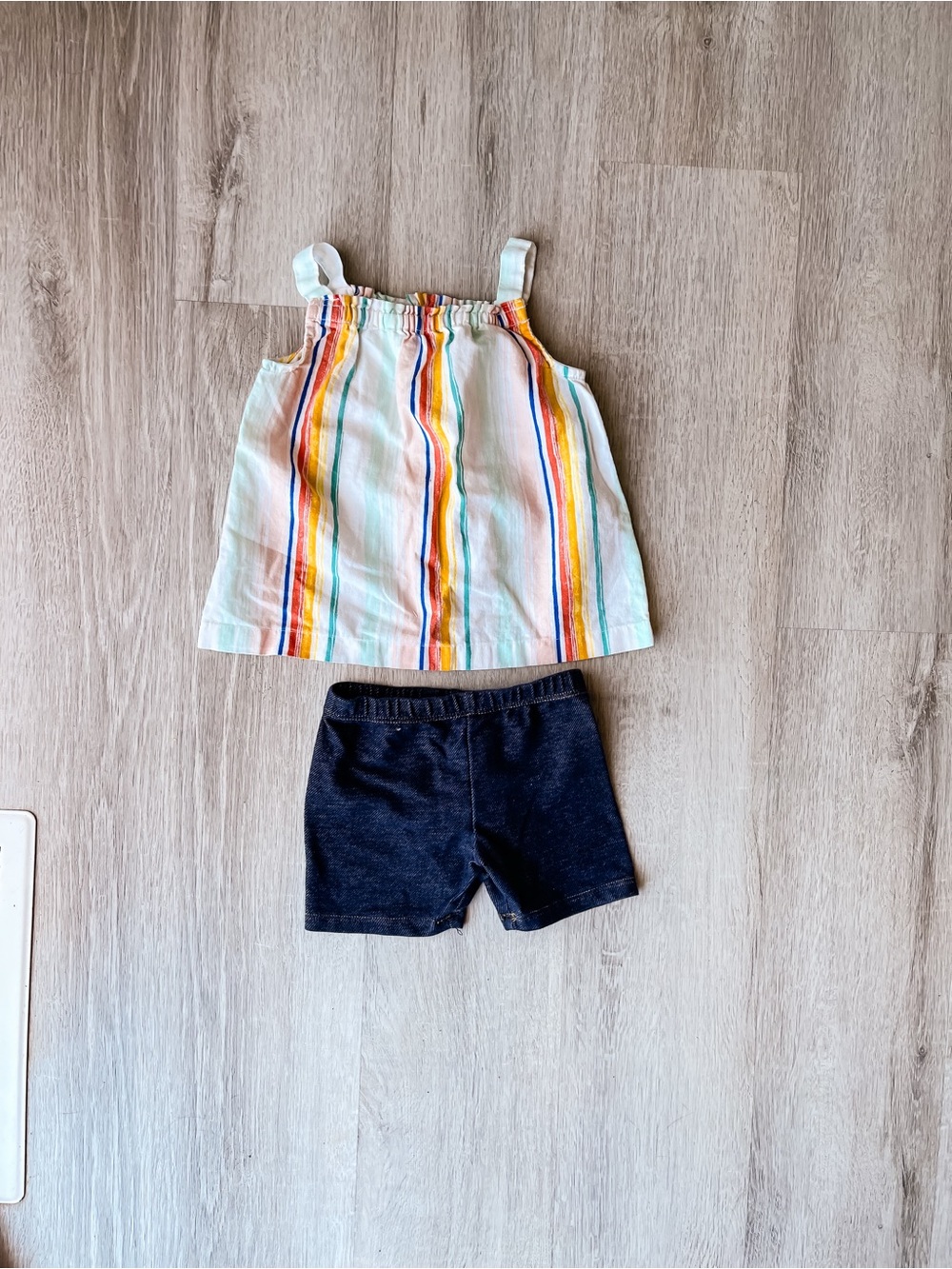 Girls Two-Piece Summer Set - Rainbow Stripe Tank & Navy Shorts